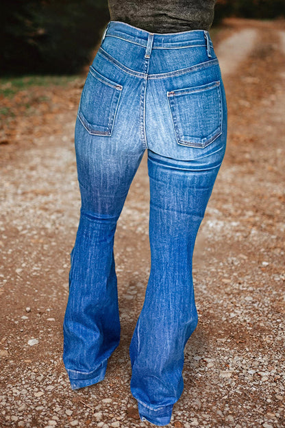 Vintage Washed Distressed Flared Jeans