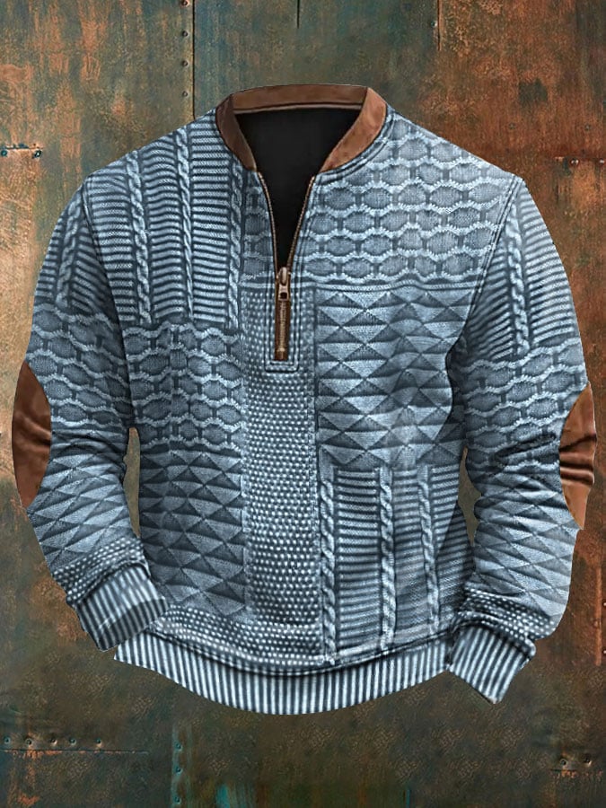 Men's Retro Braid Pattern Print Casual Pullover