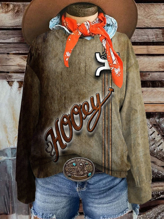 Women's Vintage Cowgirl Art Print Corduroy Sweatshirt