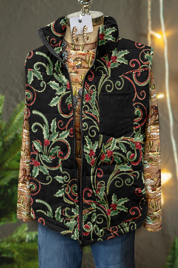 Chic Christmas Floral Print Vest