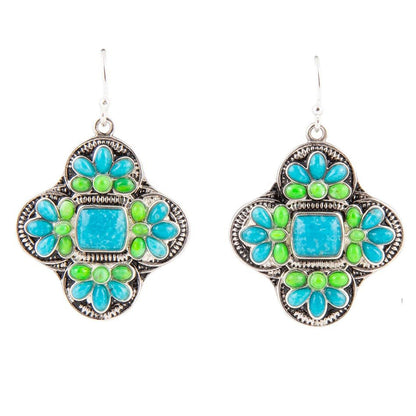 Barse Zion Blue Turquoise Sterling Silver Cross Statement Earrings