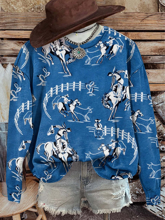 Blue Rodeo Print Casual Sweatshirt