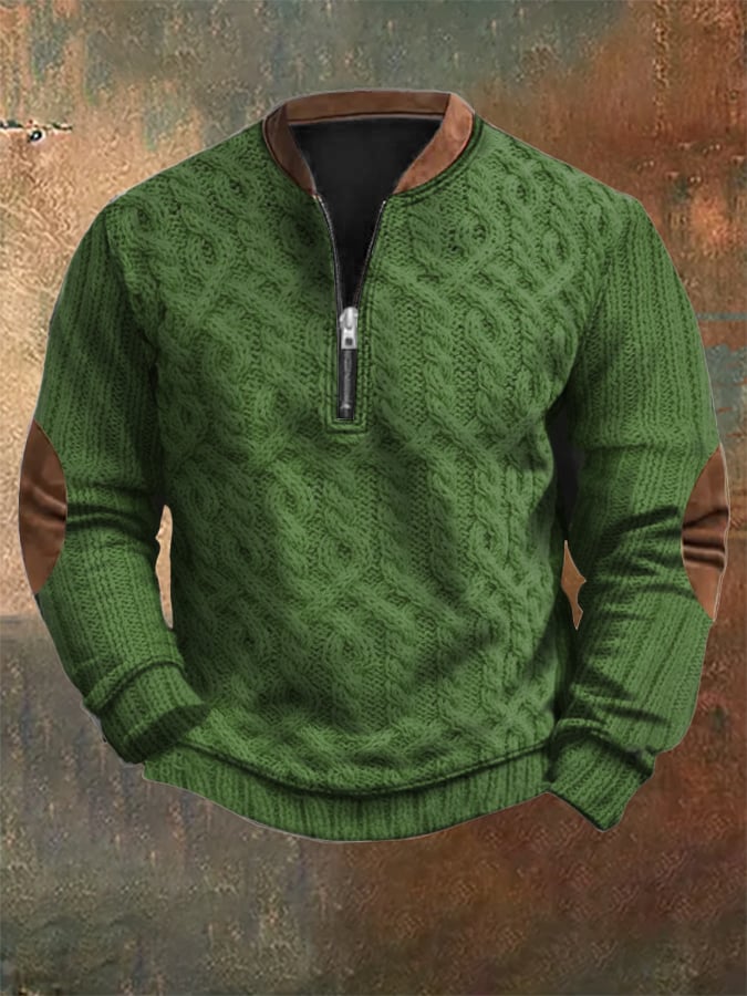 Men's Vintage Knit Print Zip-Up Sweatshirt