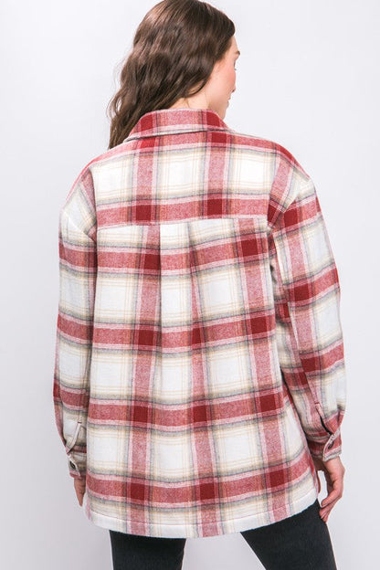 Plaid Button Up Jacket with Sherpa Lining choice of colors