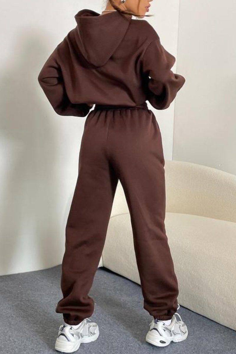 Women's Fashion Fleece hooded sweatshirt and trousers two-piece set