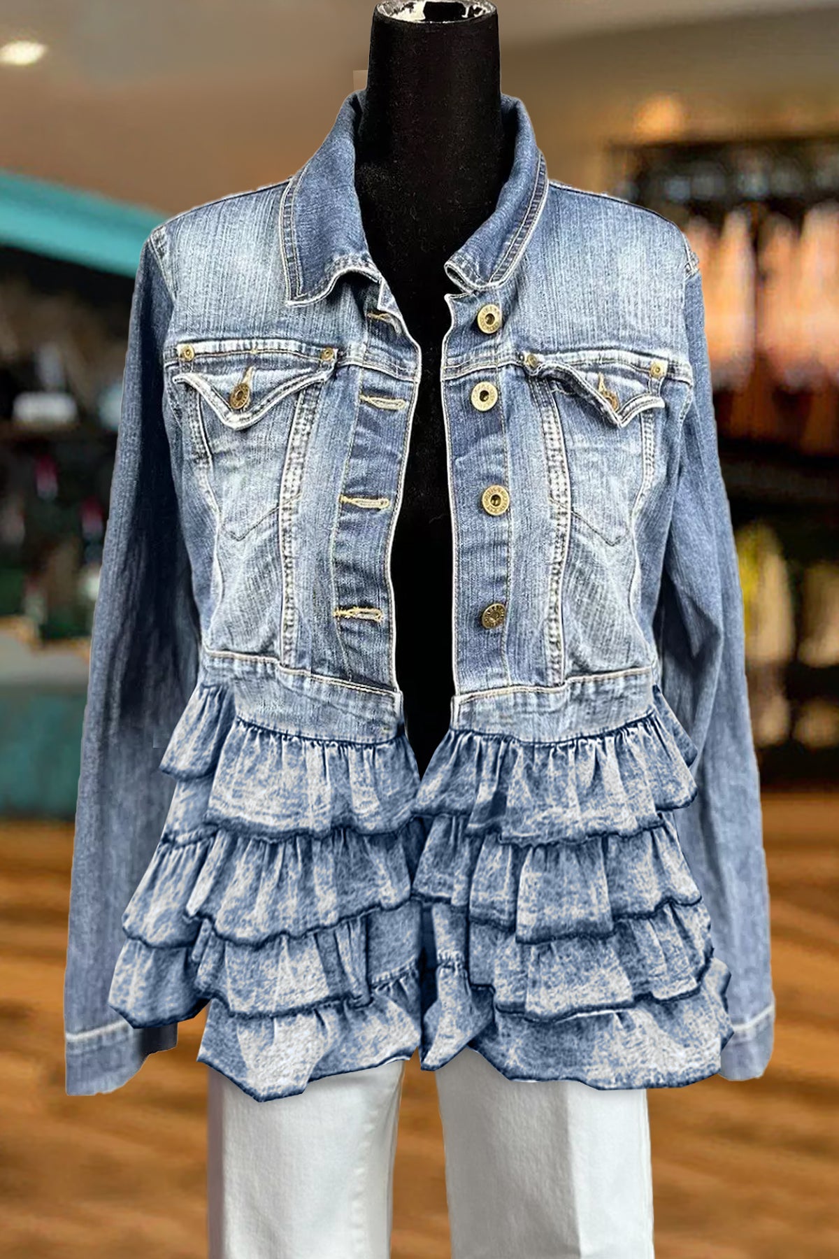 Classic Solid Ruffle Denim Jacket