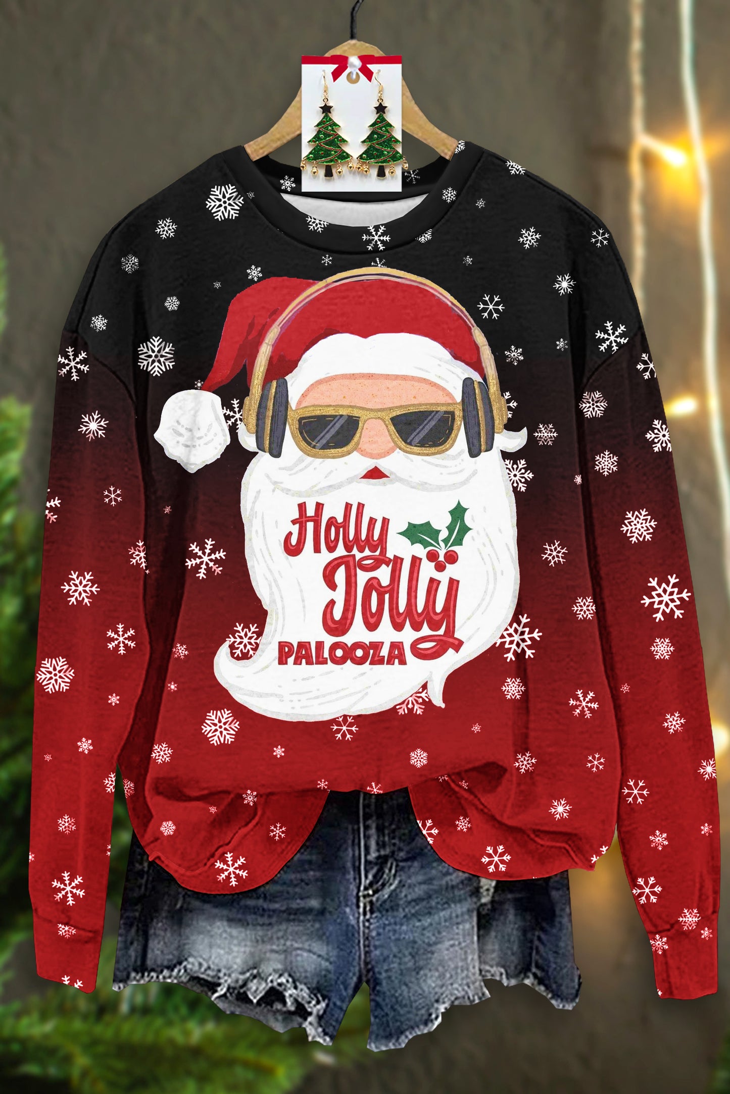 Casual Christmas Santa Palooza Print Sweatshirt