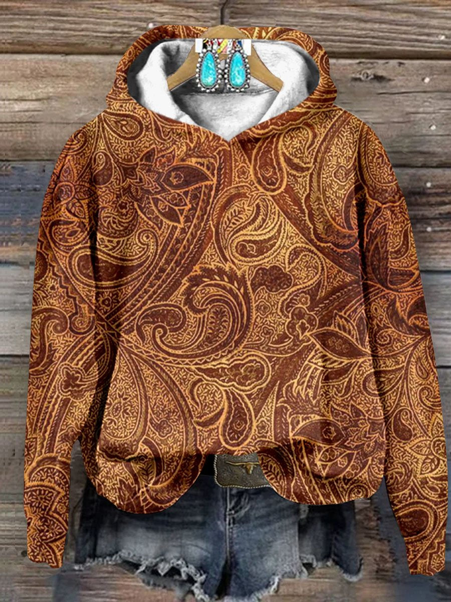 Vintage Paisley Print Casual Hooded Sweatshirt