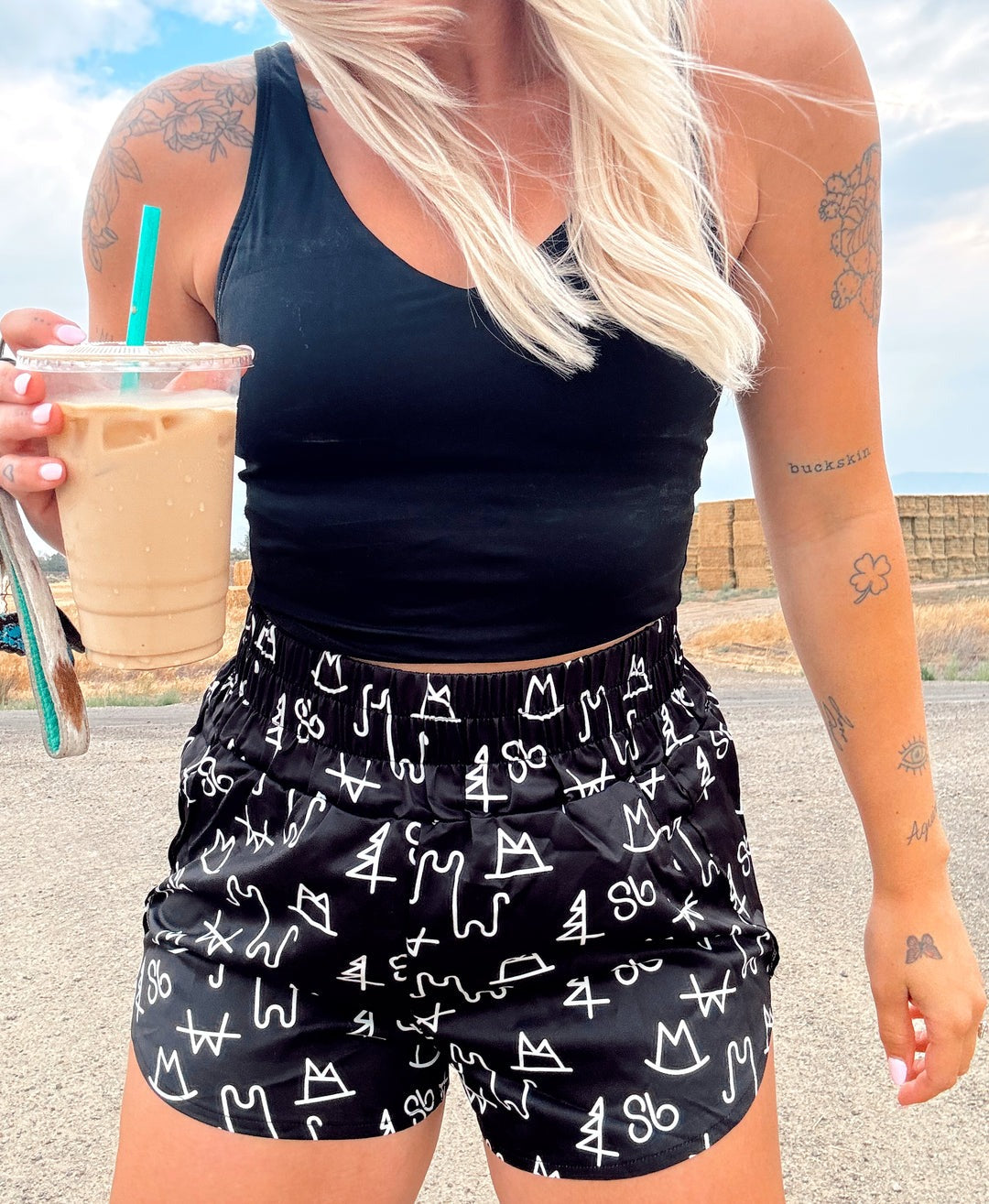 Black Western Print Shorts