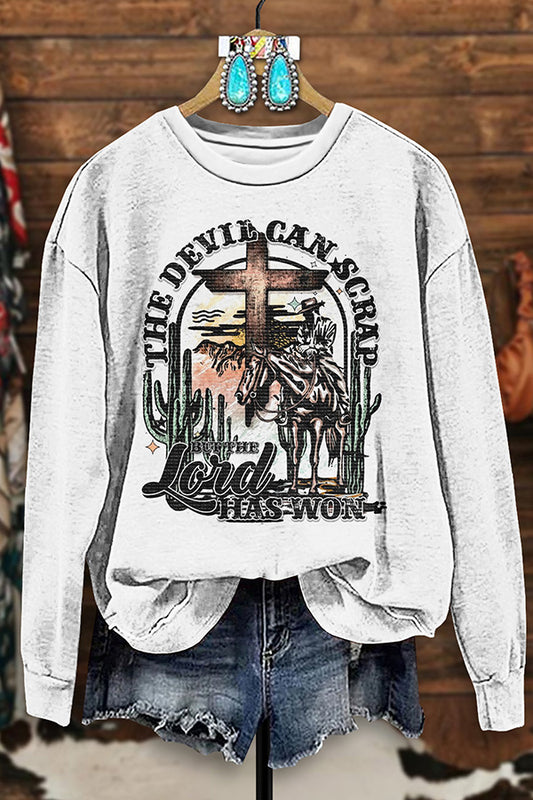 Retro Western Cross Cowboy Print Sweatshirt