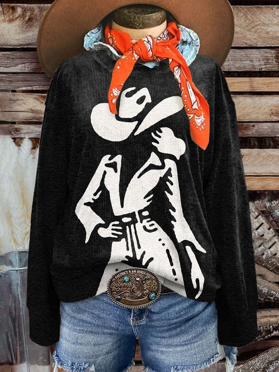 Women's Western Casual Print Corduroy Sweatshirt