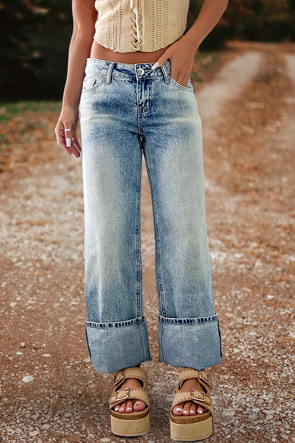 Vintage Wash Low Rise Wide Leg Jeans