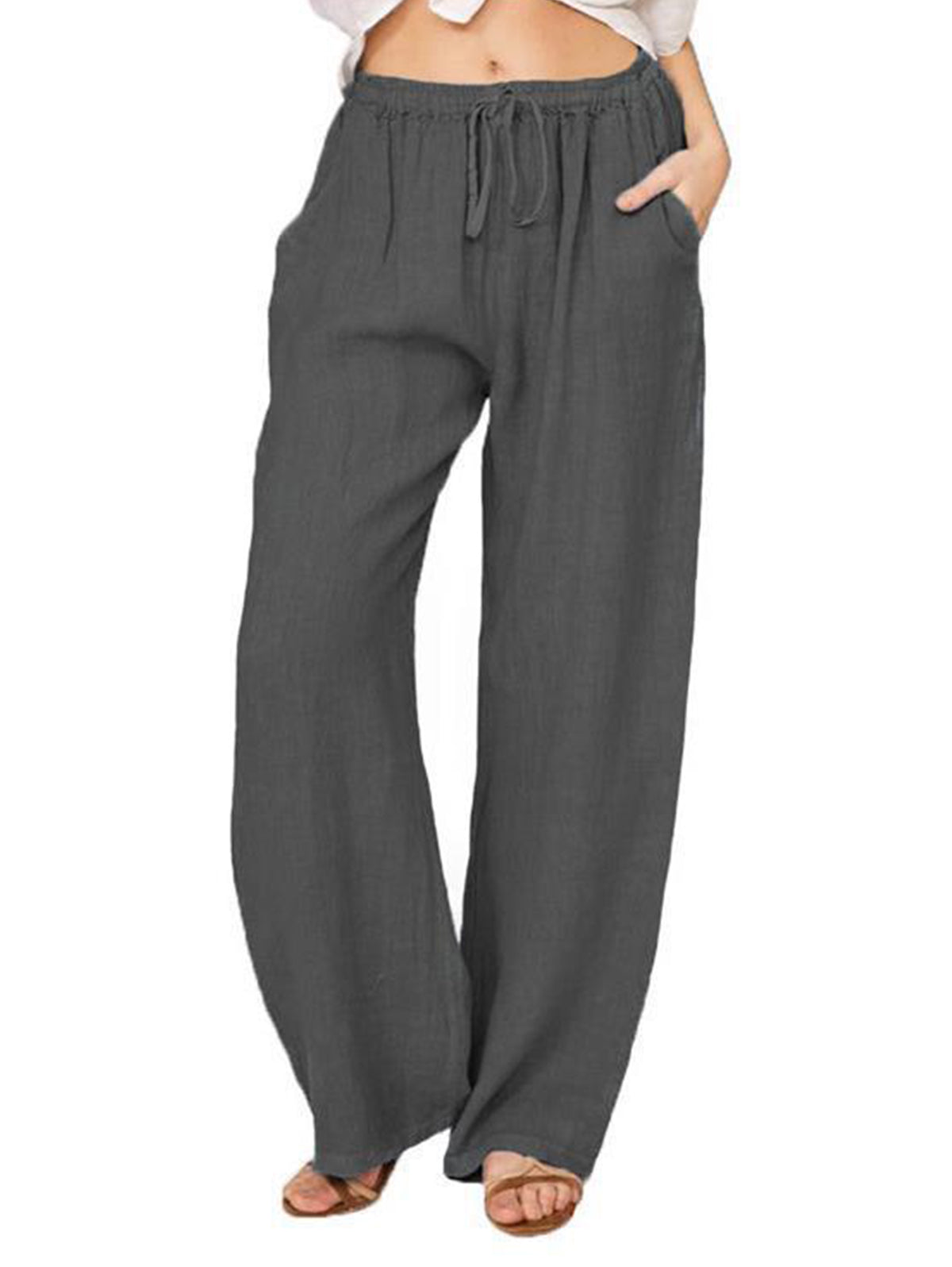 Casual Plain Drawstring Elastic Waist Straight Leg Pants