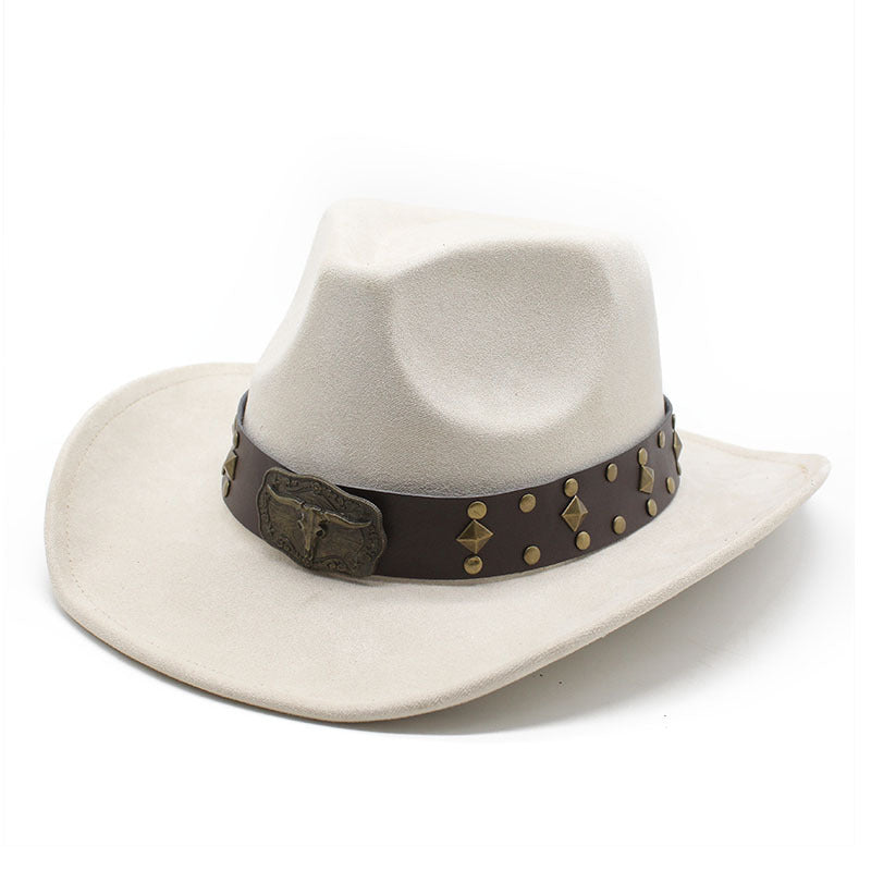 Men's Vintage Western Cowboy Hat Suede Rivet Knight Hat