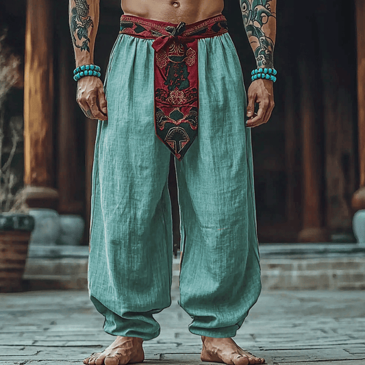 Men's Holiday Ethnic Stitching Loose Linen Harem Pants