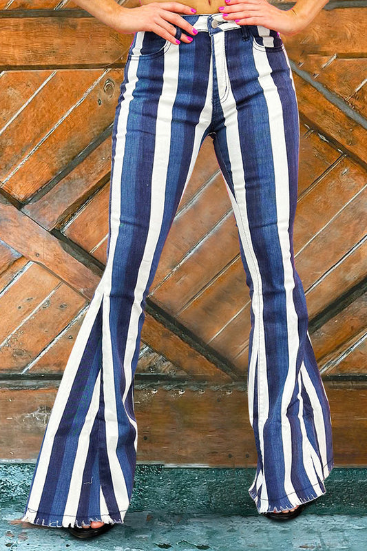 Retro Star Stripe Print Flare Jeans