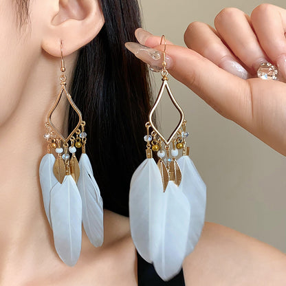 Bohemian Ethnic Style Feather Long Tassel Earrings