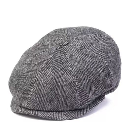 Herringbone Wool 8 Panels Newsboy Cap, PEAKED  Hat