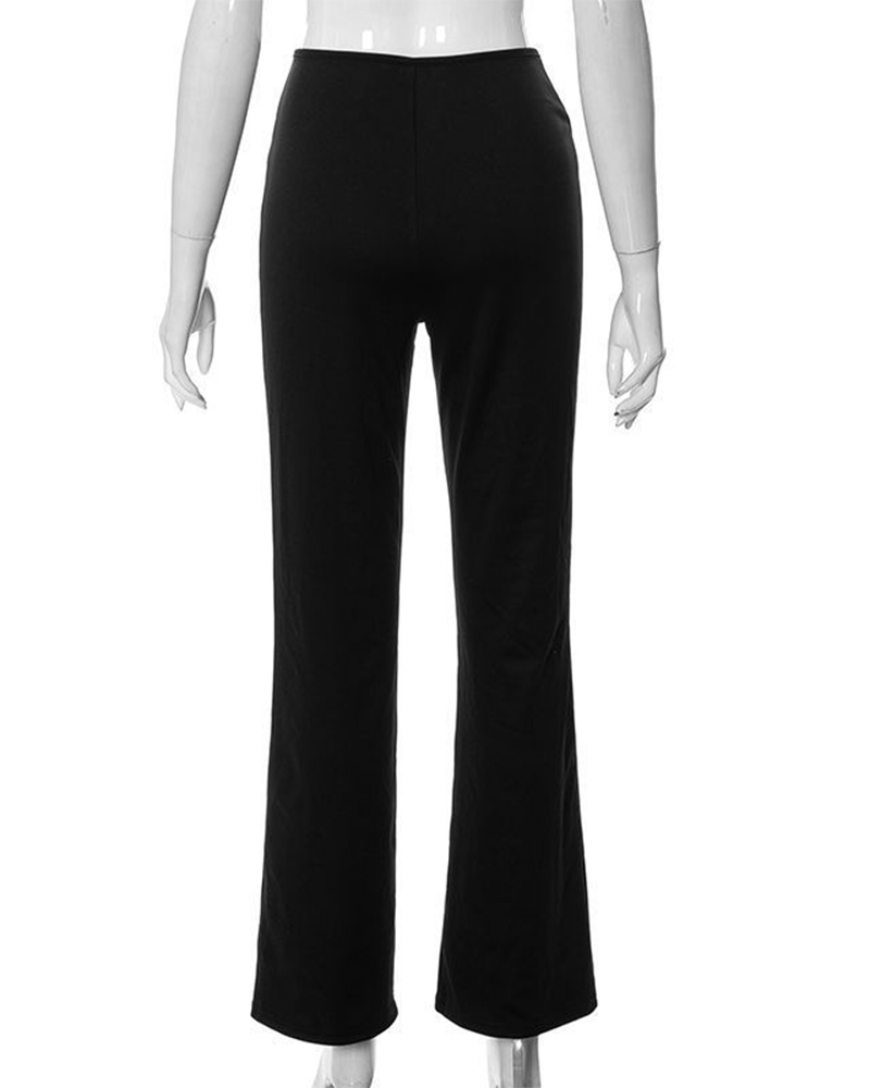 Hollow-Out High-Waist Slim Trousers