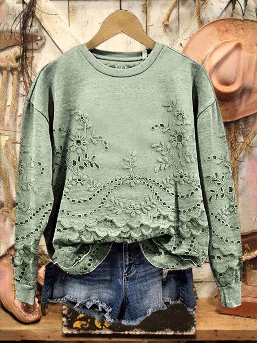 Vintage Lovely Lace Floral Pattern Art Print Casual Sweatshirt