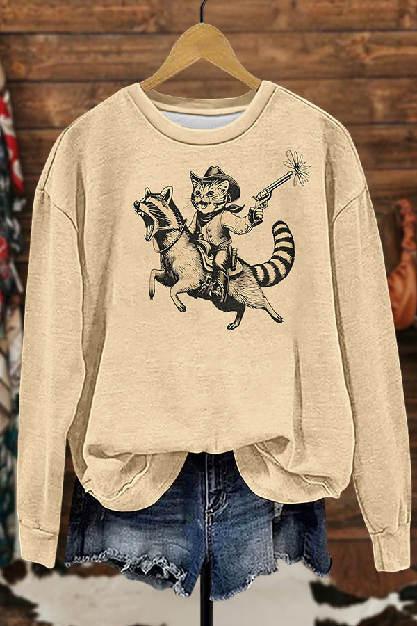 Cowboy Cat Riding Raccoon Sweatshirt