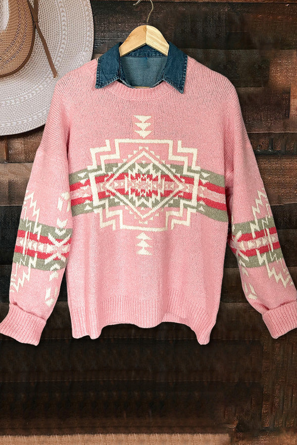 Pink Aztec Printed Sweater