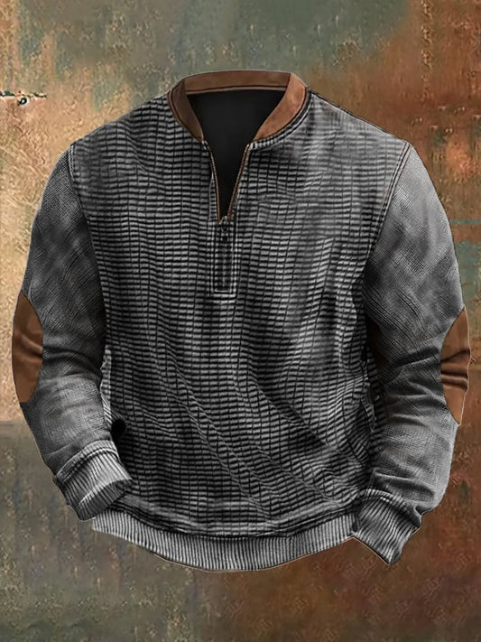 Men's Vintage Knit Print Zip-Up Sweatshirt