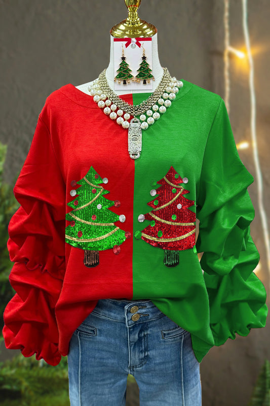 Classic Christmas Tree Sequin Contrast Sweatshirt