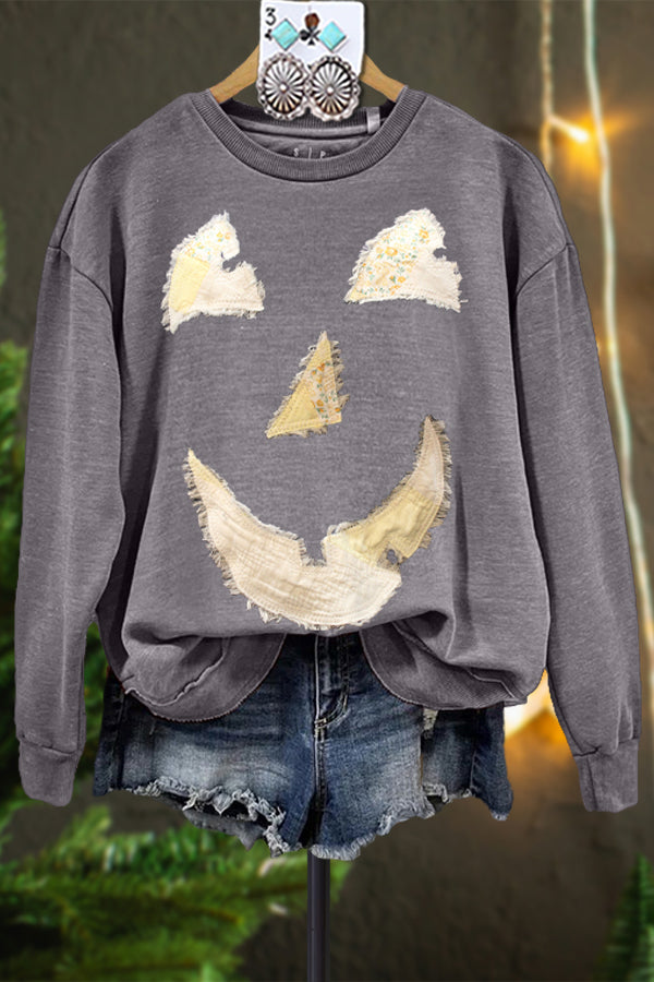 Contrast Color Ghost Long Sleeve Sweatshirt