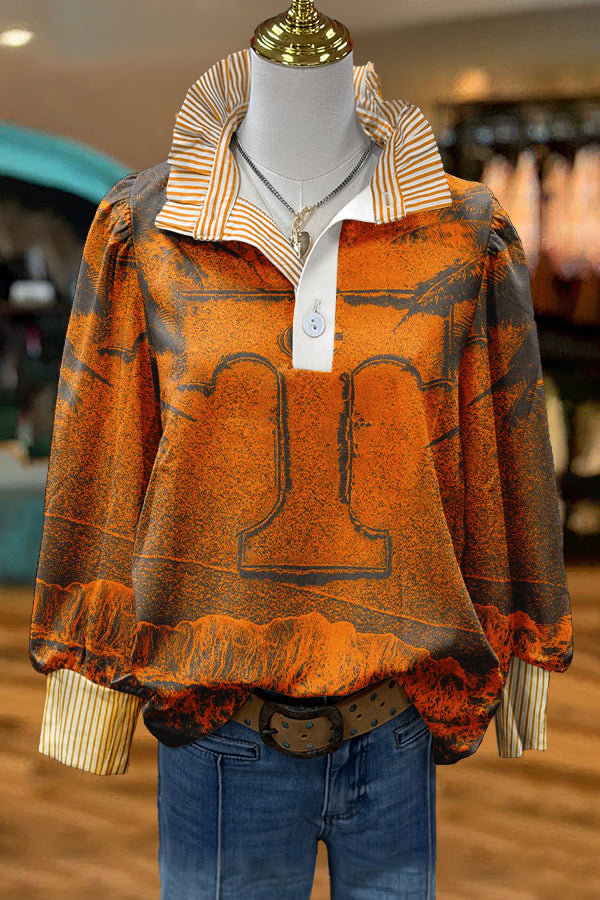 Orange Vols Gameday Print Puff Sleeve Blouse