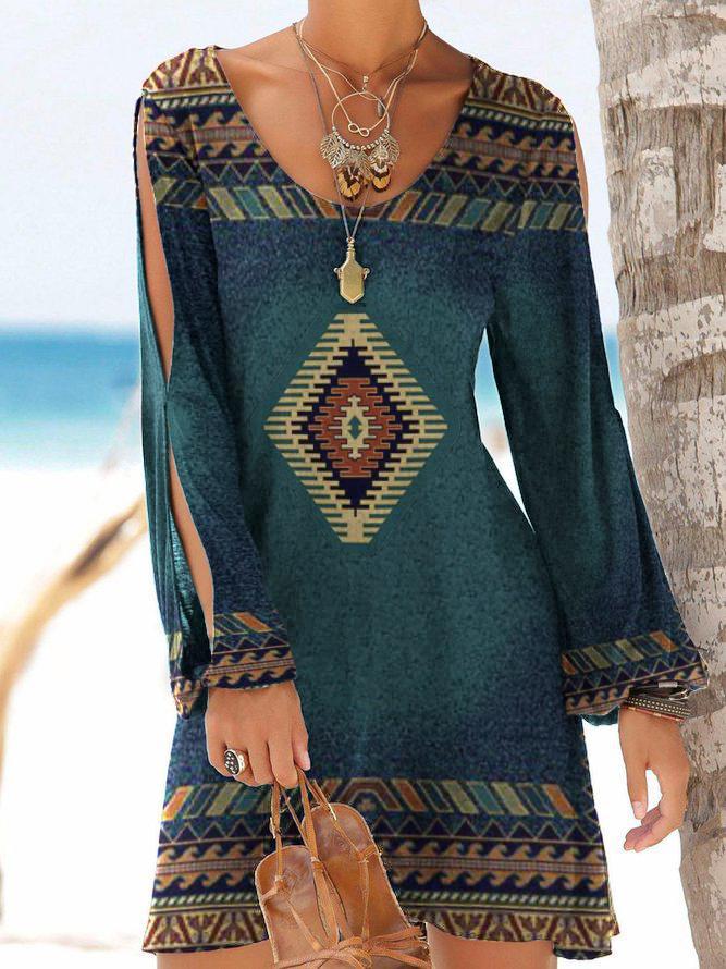 Aztec geometric print casual dress