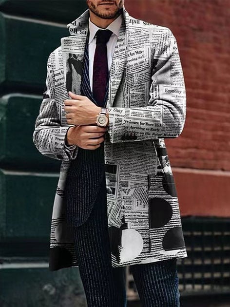 Men's Casual Printed Woolen Coat