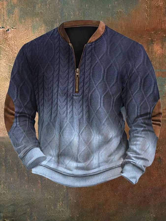 Men's Vintage Knit Print Zip-Up Sweatshirt