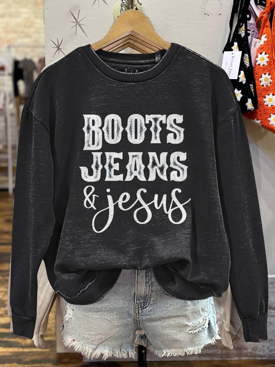 Boots Jeans and Jusus Print Casual Sweatshirt