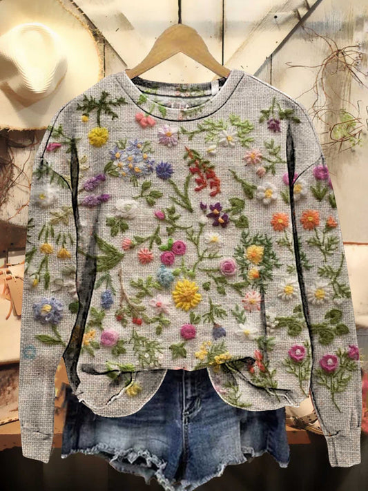 Retro Floral Art Casual Sweatshirt