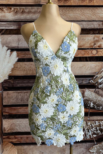 Beautiful Lace Flower Multi Color Mini Dress