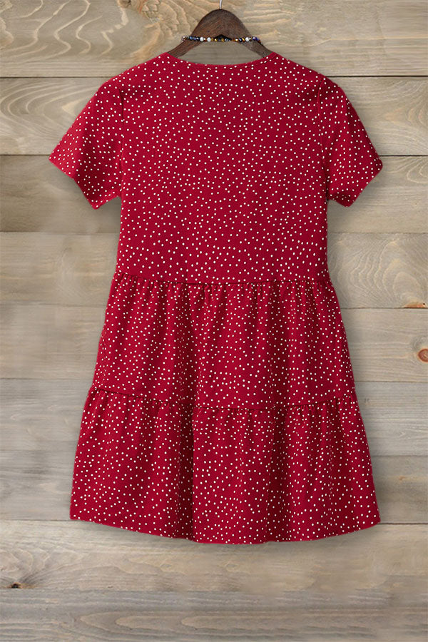 Casual V-neck Polka Dot Ruffled Dress