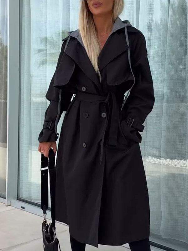 Women's Hooded Long Sleeve Trench Coat