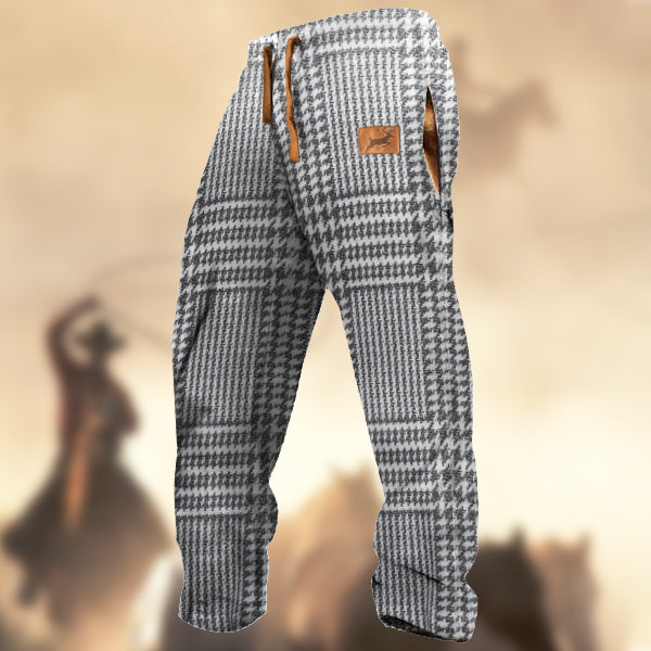 Men's Retro Plaid Elk Sports Casual Sweatpants