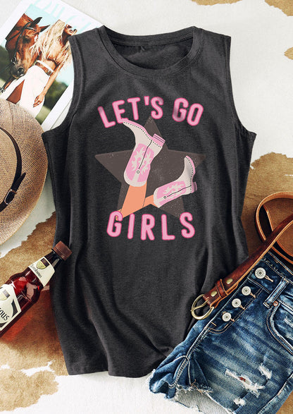 Let's Go Girls Star Boots Tank - Dark Grey