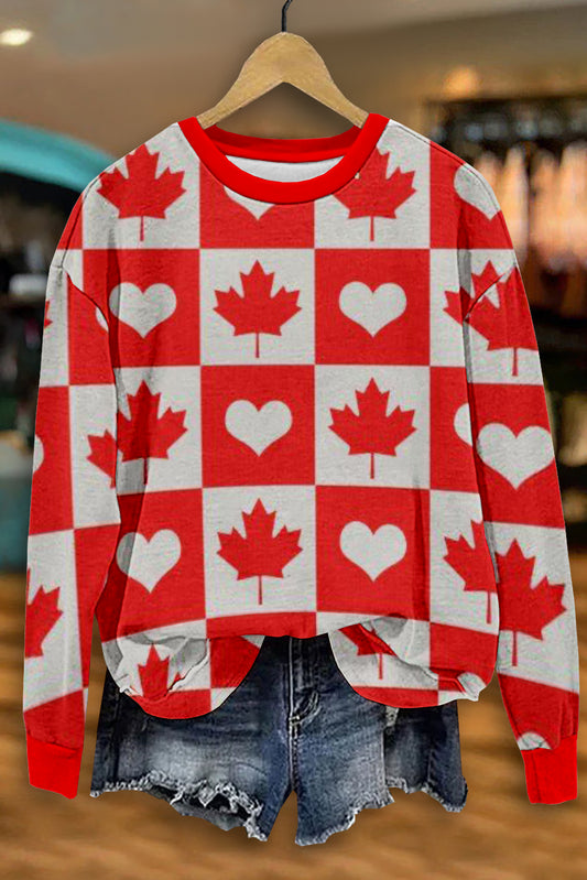 Casual Canadian Flag Maple Leaf Print Sweatshirt