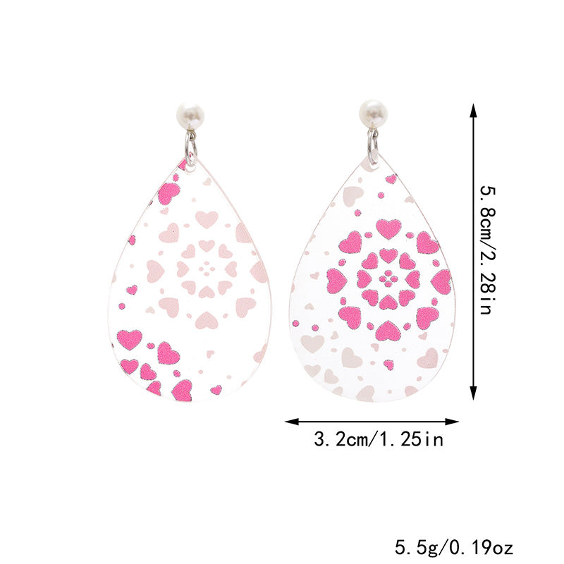 Valentine's Day Hearts Print Teardrop Earrings