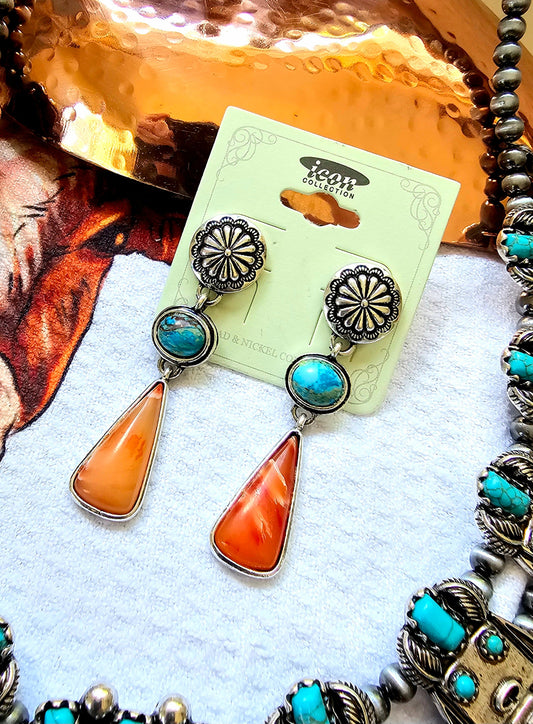 Faux Turquoise Concho Dangle Earrings