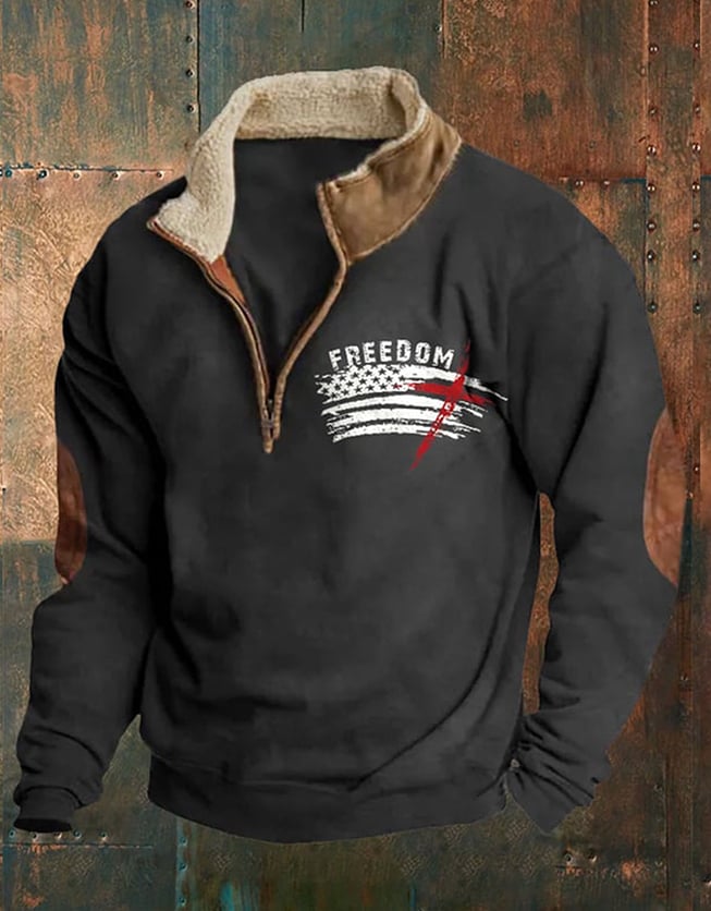 Men'S Vintage Textured Fabric Freedom Flag Print Sweatshirt