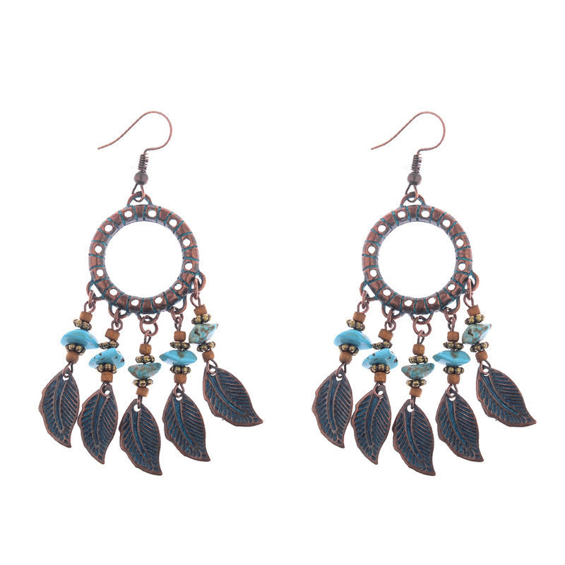 Women's Bohemian Flower Crescent Tassel Tassel Earrings