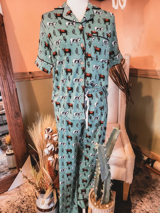 Western Yak Print Trousers Pajama Set