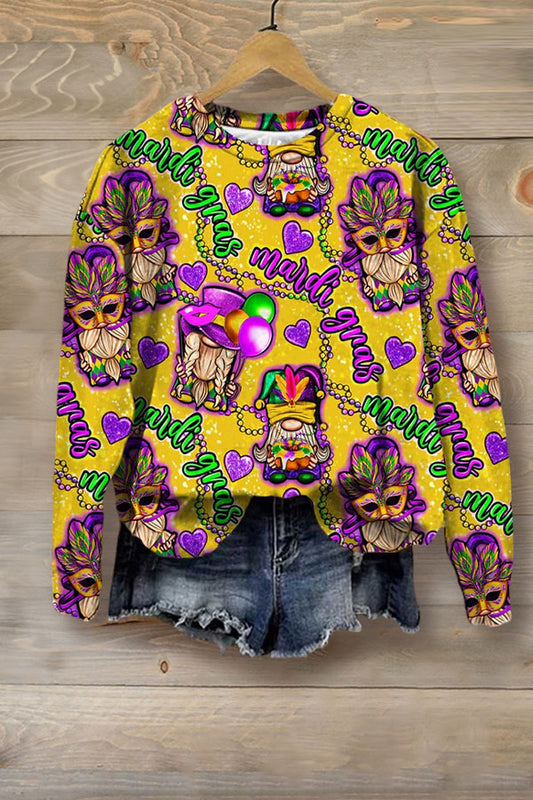 Mardi Gras Round Neck Long Sleeve Sweatshirt