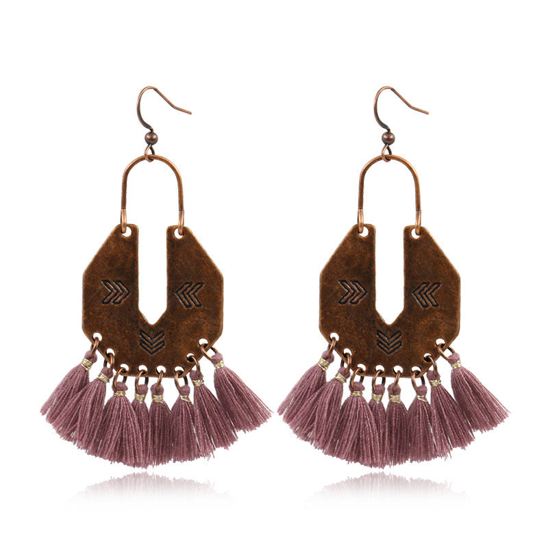 Women's Bohemian U-shaped Alloy Tassel Earrings