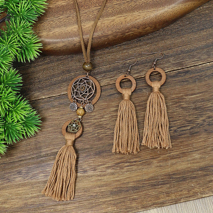 Women's Bohemian Dreamcatcher Tassel Earring Necklace Set