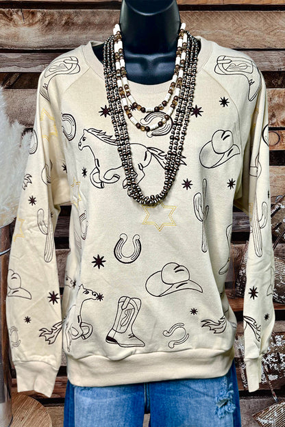 Casual Western Print Sweatshirt